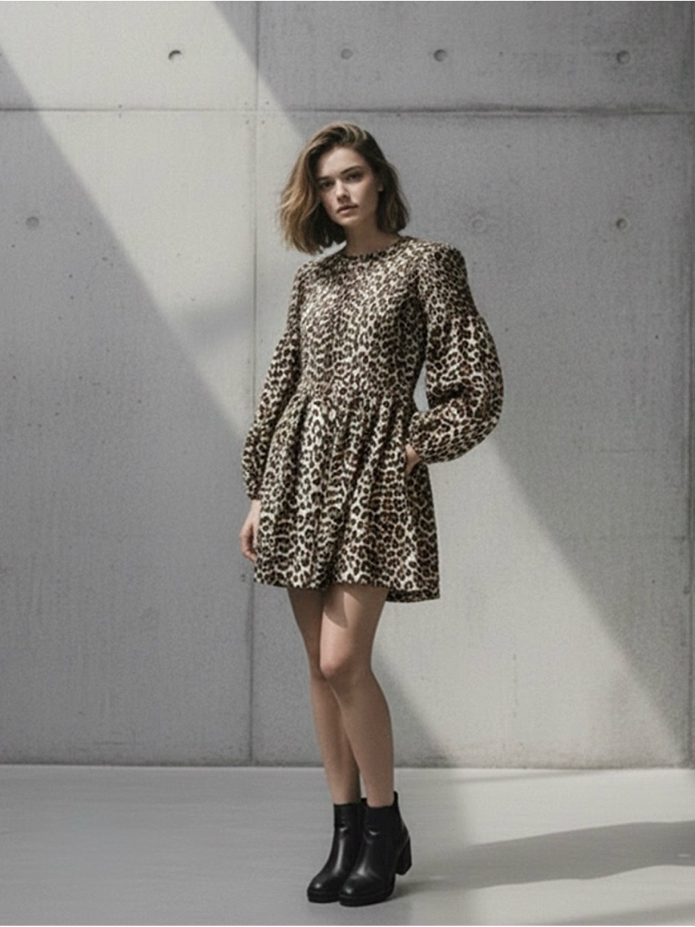 Ganni Cotton Silk Leopard Smock Mini Dress NWT 6